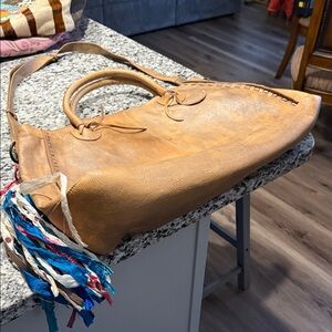 Bed Stu Tan Leather Tote with Colorful Tassels